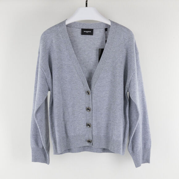 The Kooples Women Wool Jewel Button Cardigan Gray Size 2/M